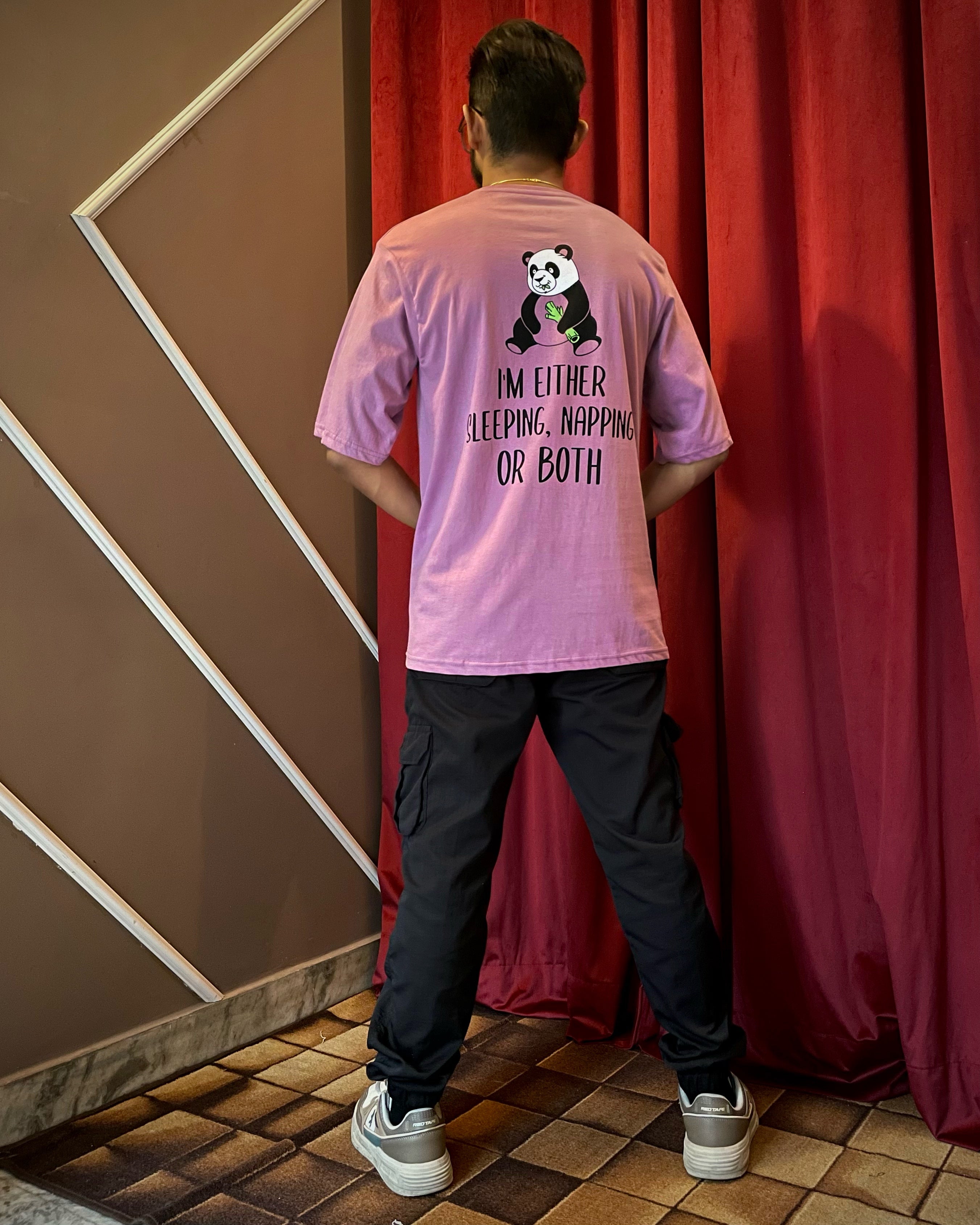 (Lilac) Sleeping Panda Front-Back Graphic Oversized Tee