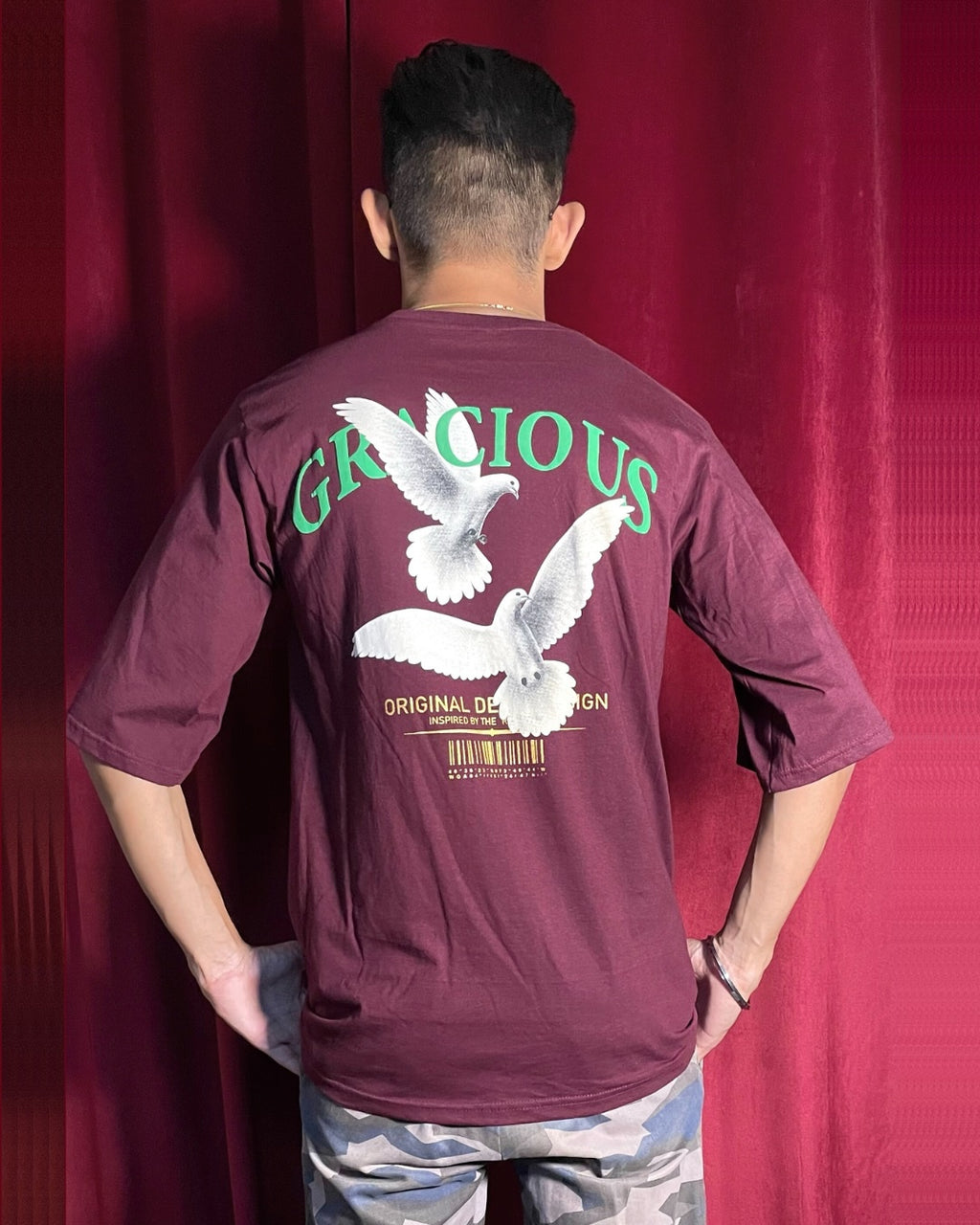 (Maroon) Freedom Bird Front-Back Graphic Oversized Tee