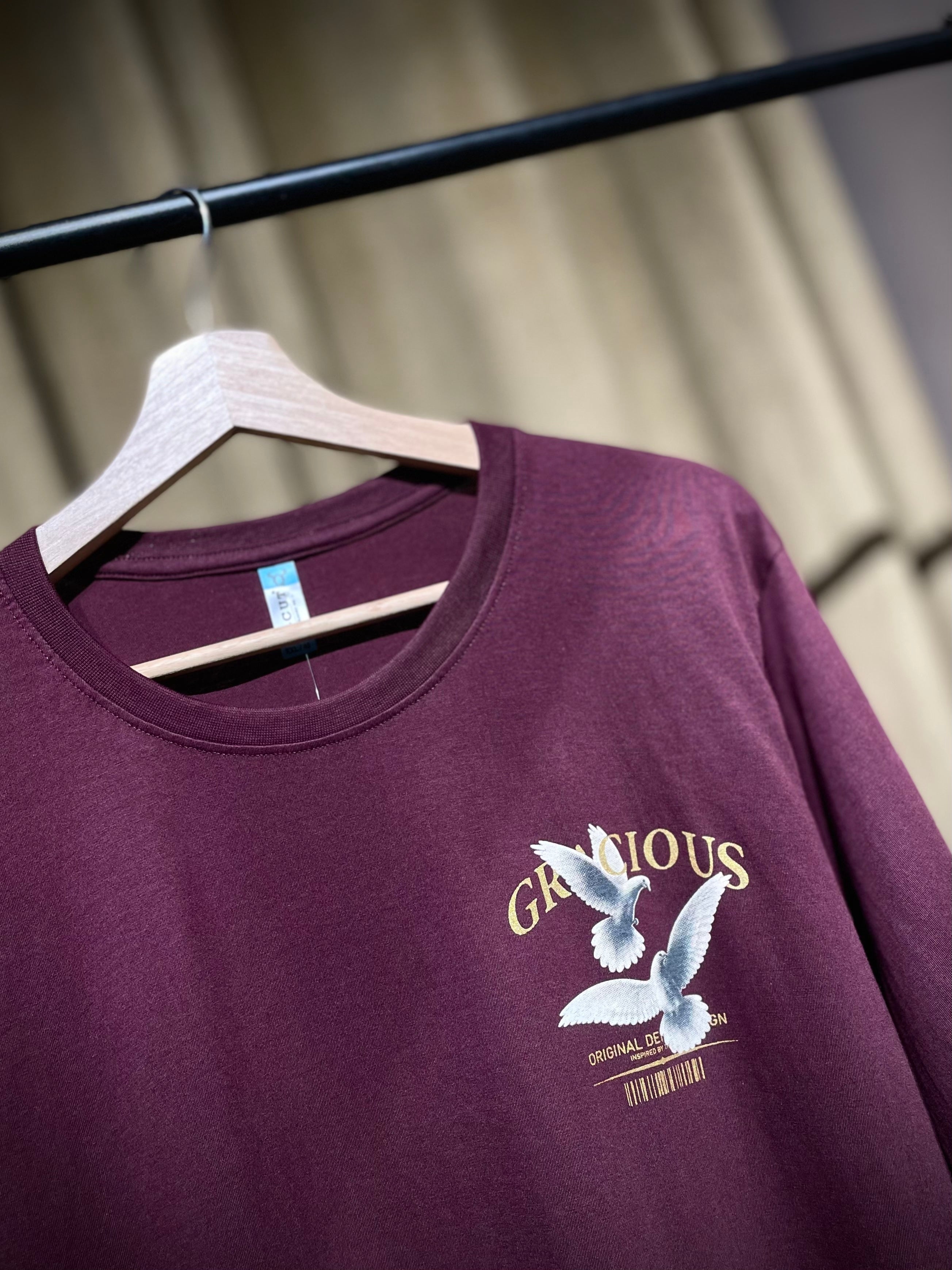 (Maroon) Freedom Bird Front-Back Graphic Oversized Tee
