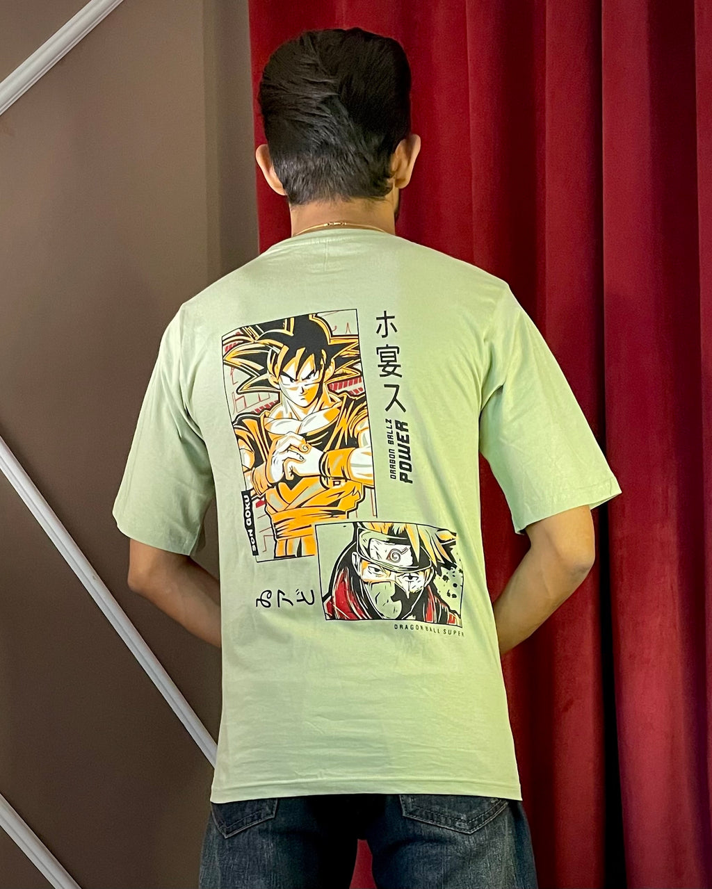 (Mint Green) Anime Front-Back Graphic Oversized Tee