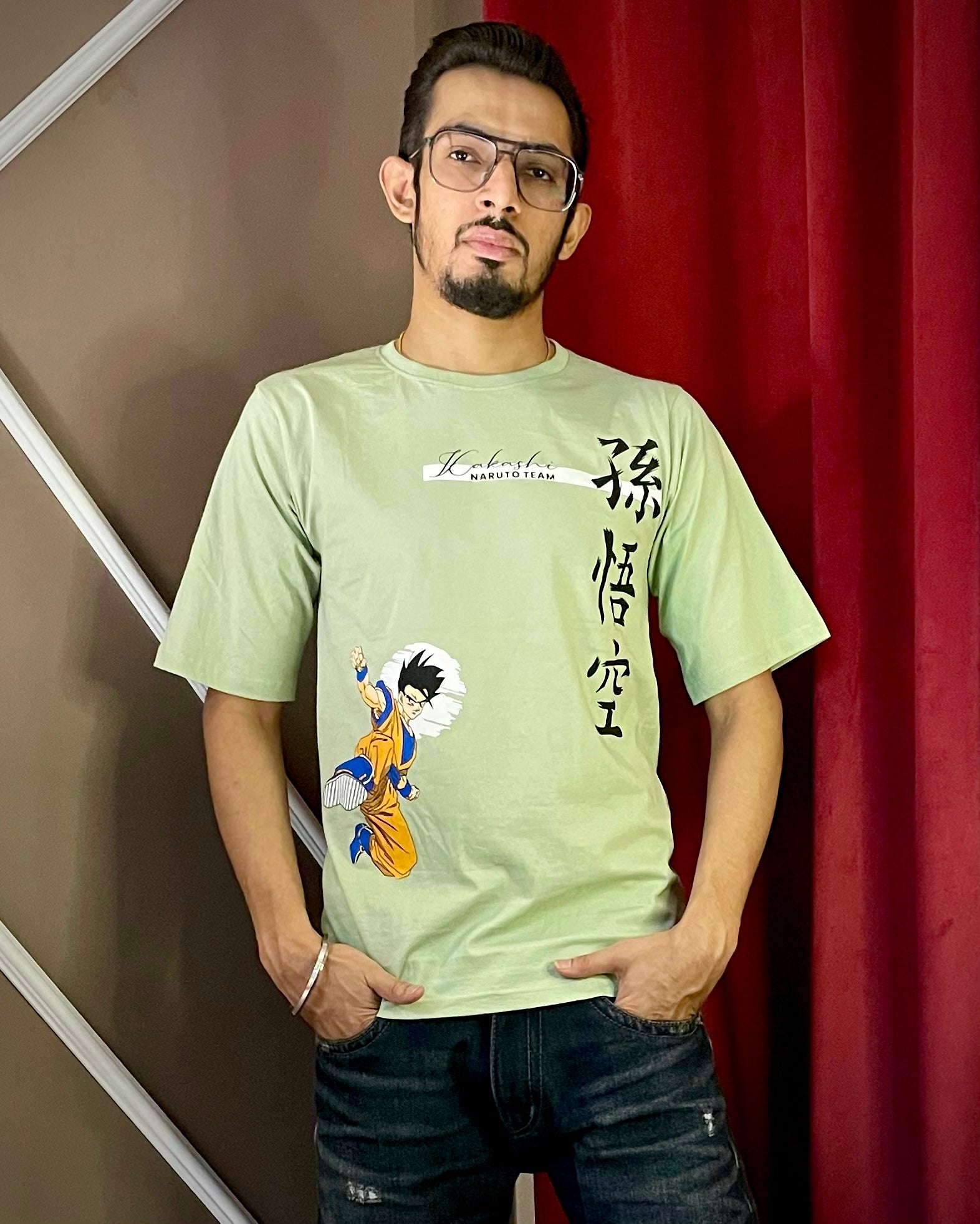 (Mint Green) Anime Front-Back Graphic Oversized Tee