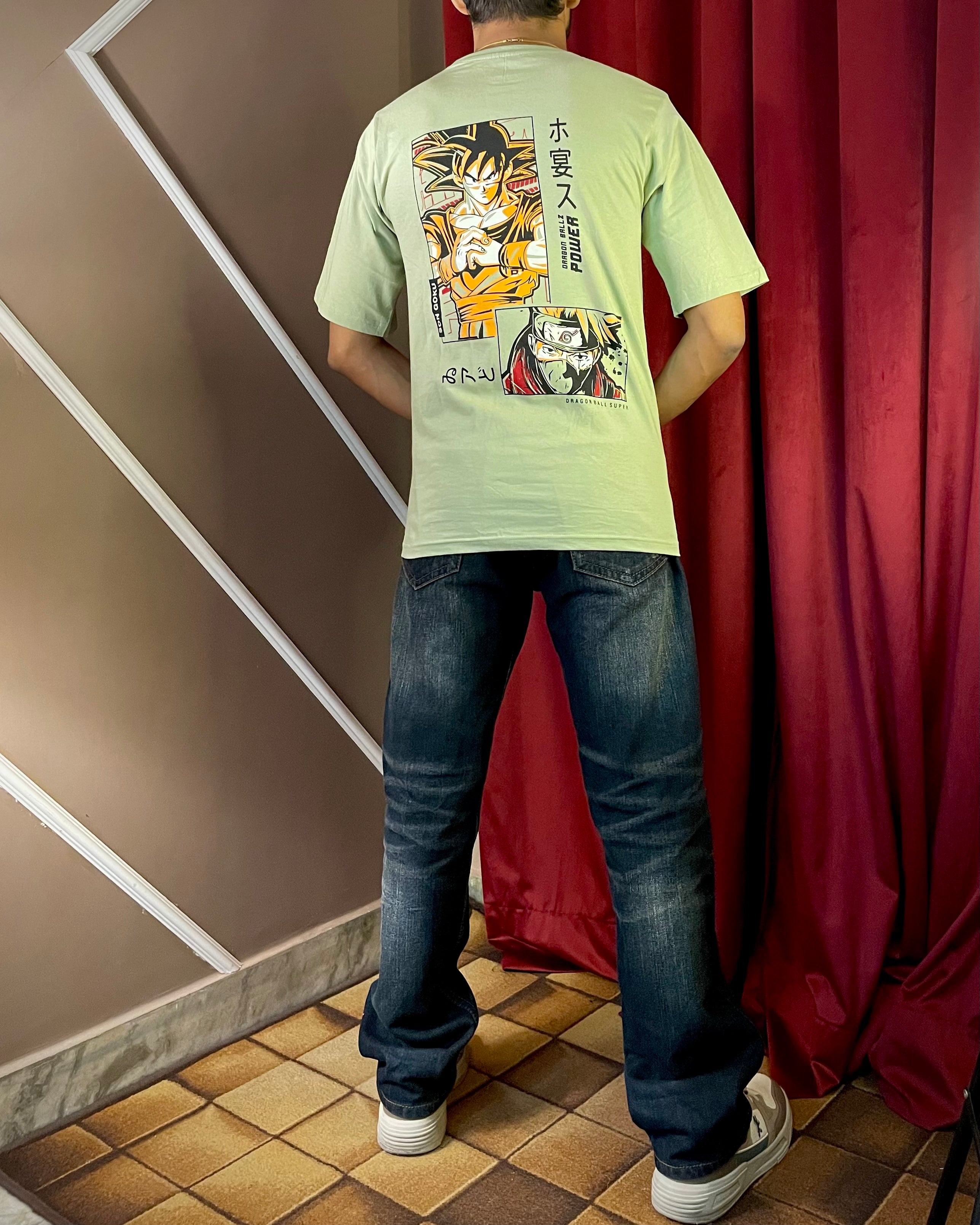 (Mint Green) Anime Front-Back Graphic Oversized Tee