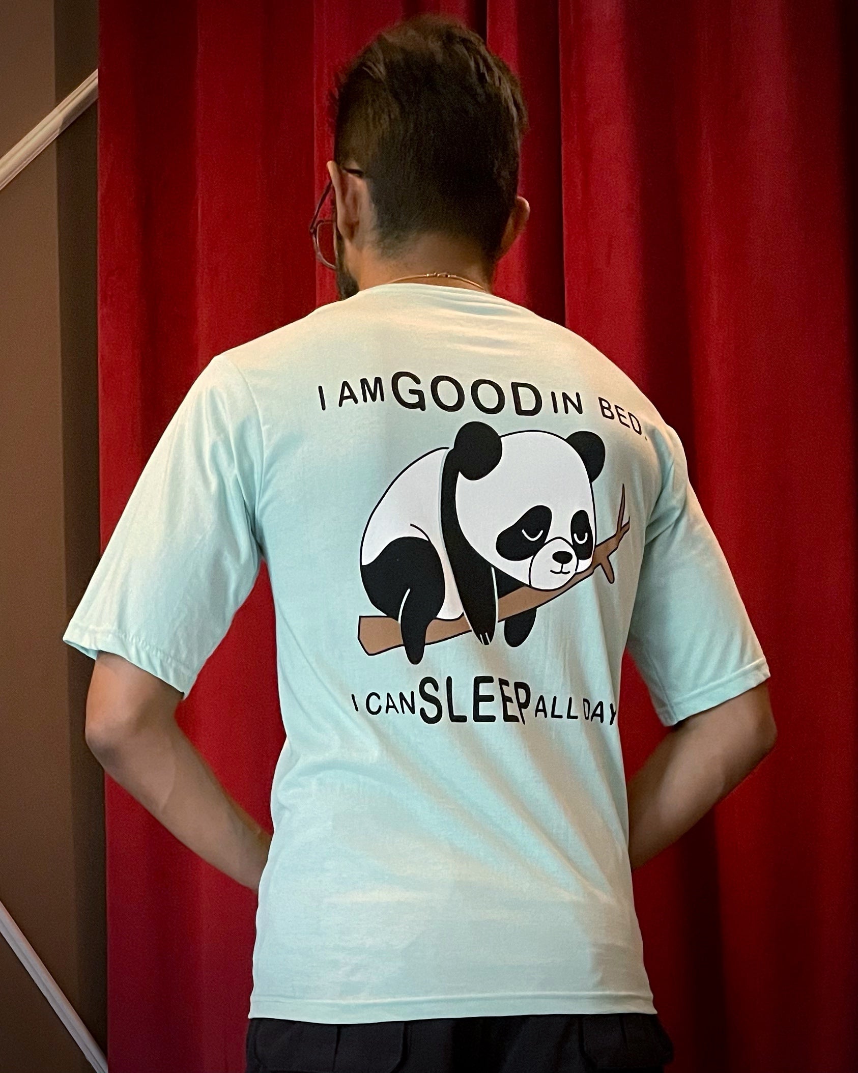 (Mint Green) Sleeping Panda Front-Back Graphic Oversized Tee