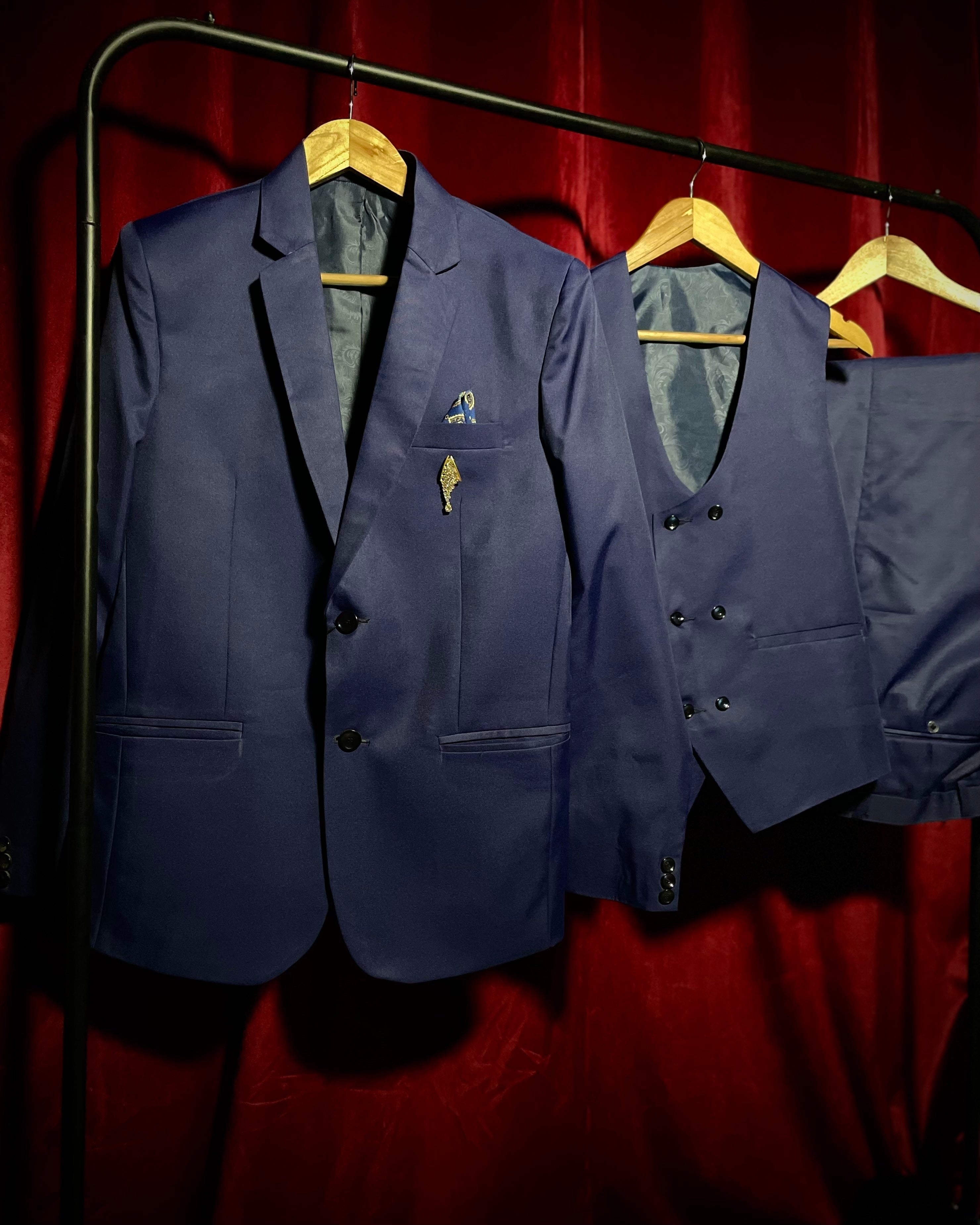 (Navy Blue) Solids 3-Piece Suit