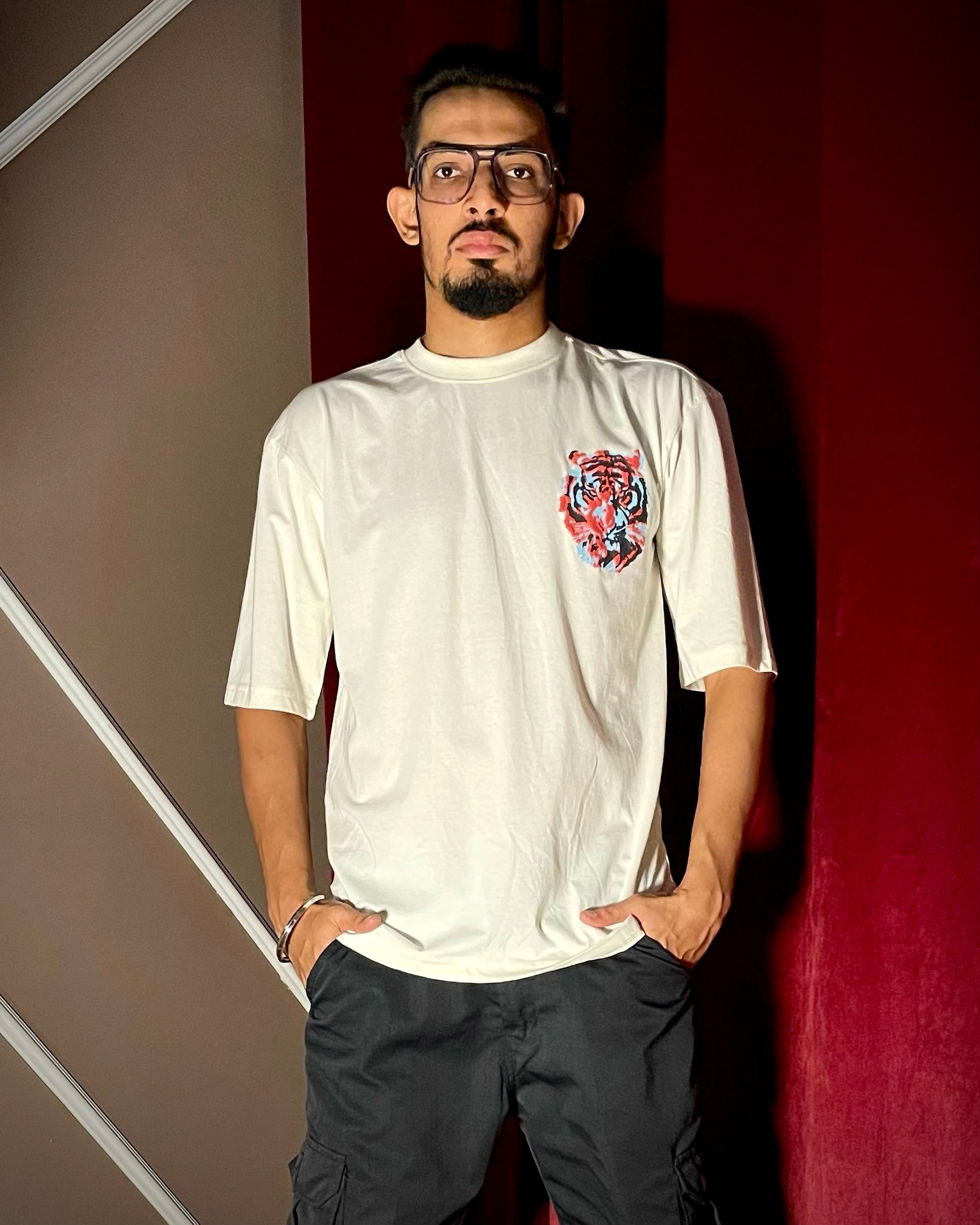 (Off-White) Tiger Graphic 3D Print Oversized Tee