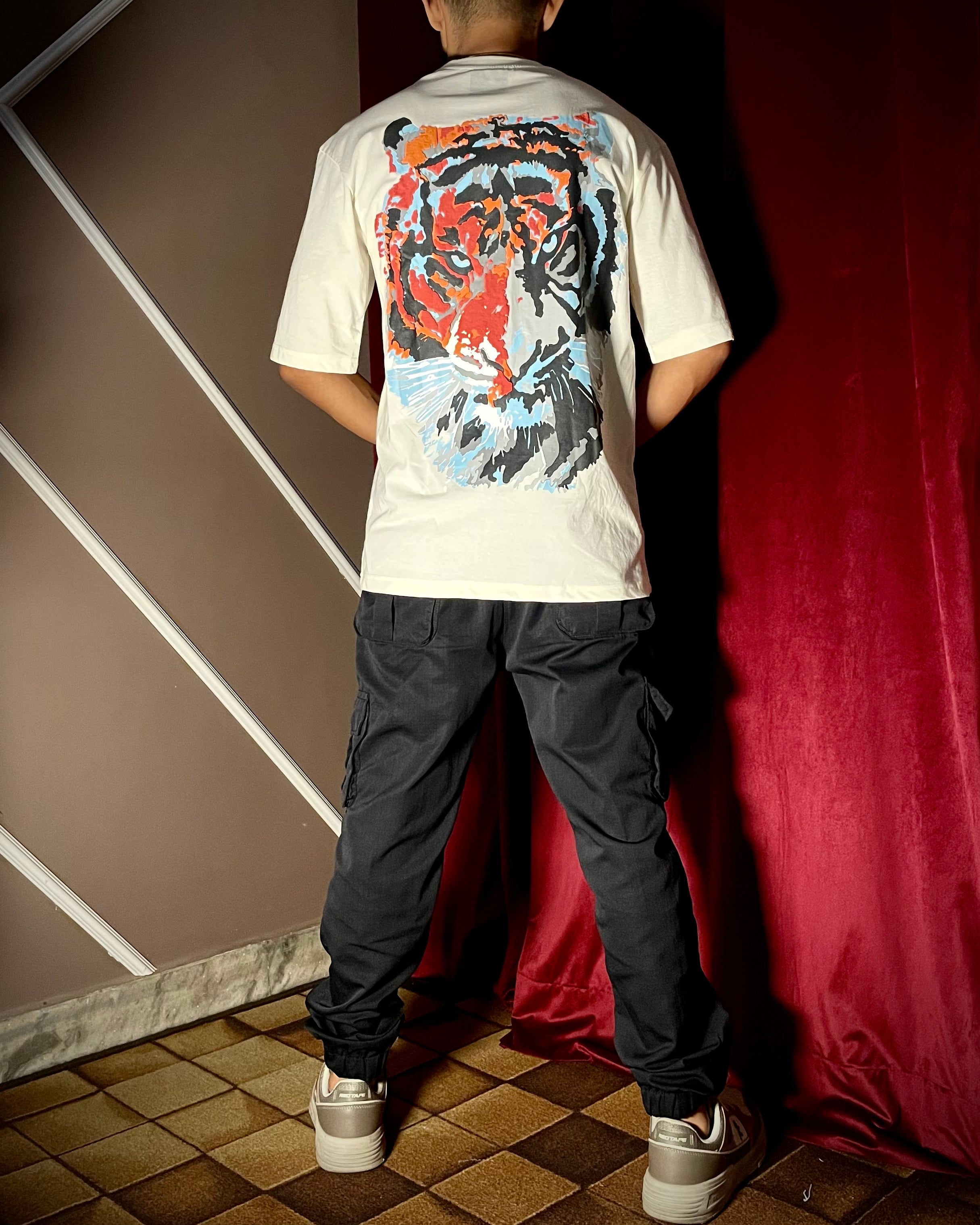 (Off-White) Tiger Graphic 3D Print Oversized Tee