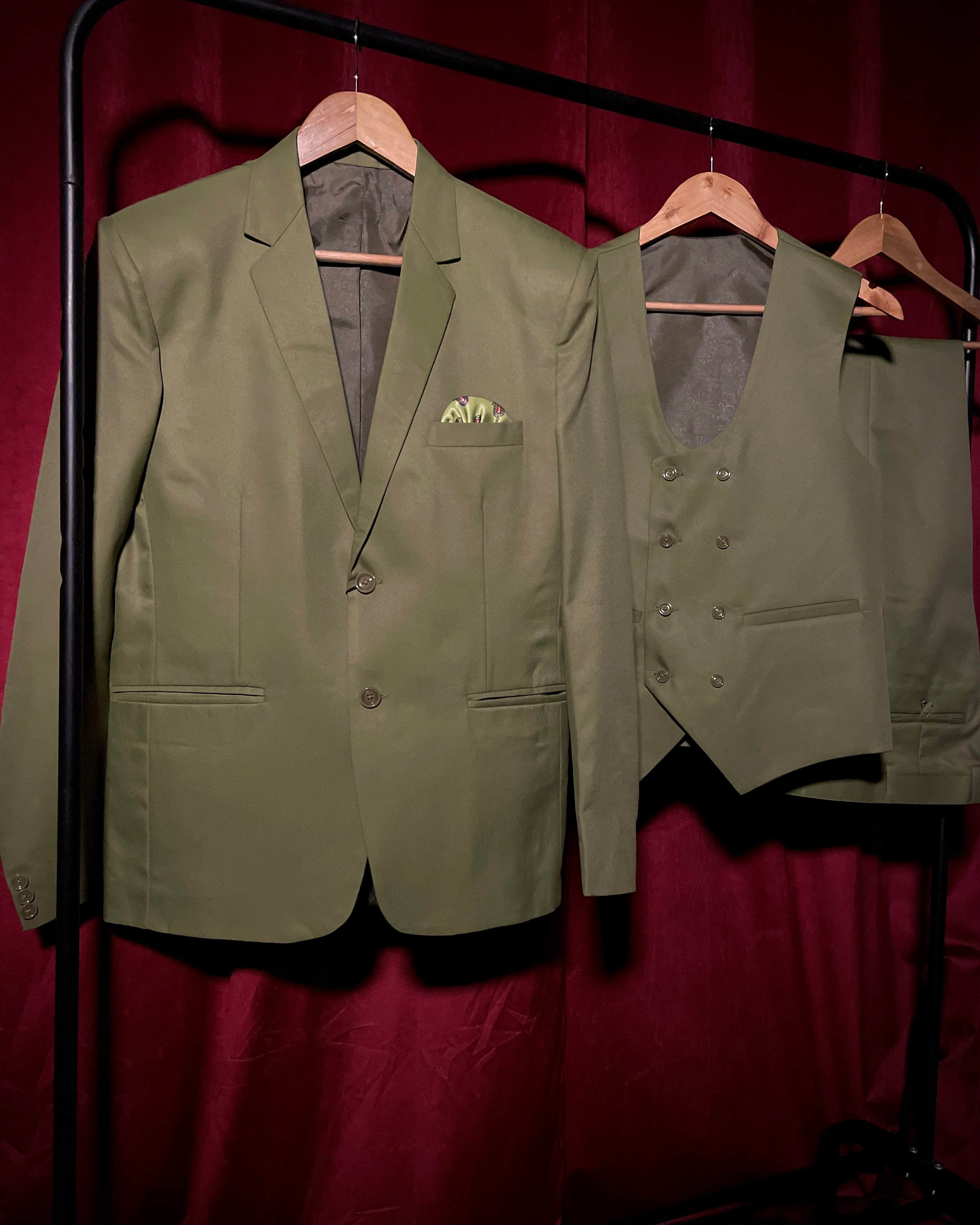 (Olive Green) Solids 3-Piece Suit