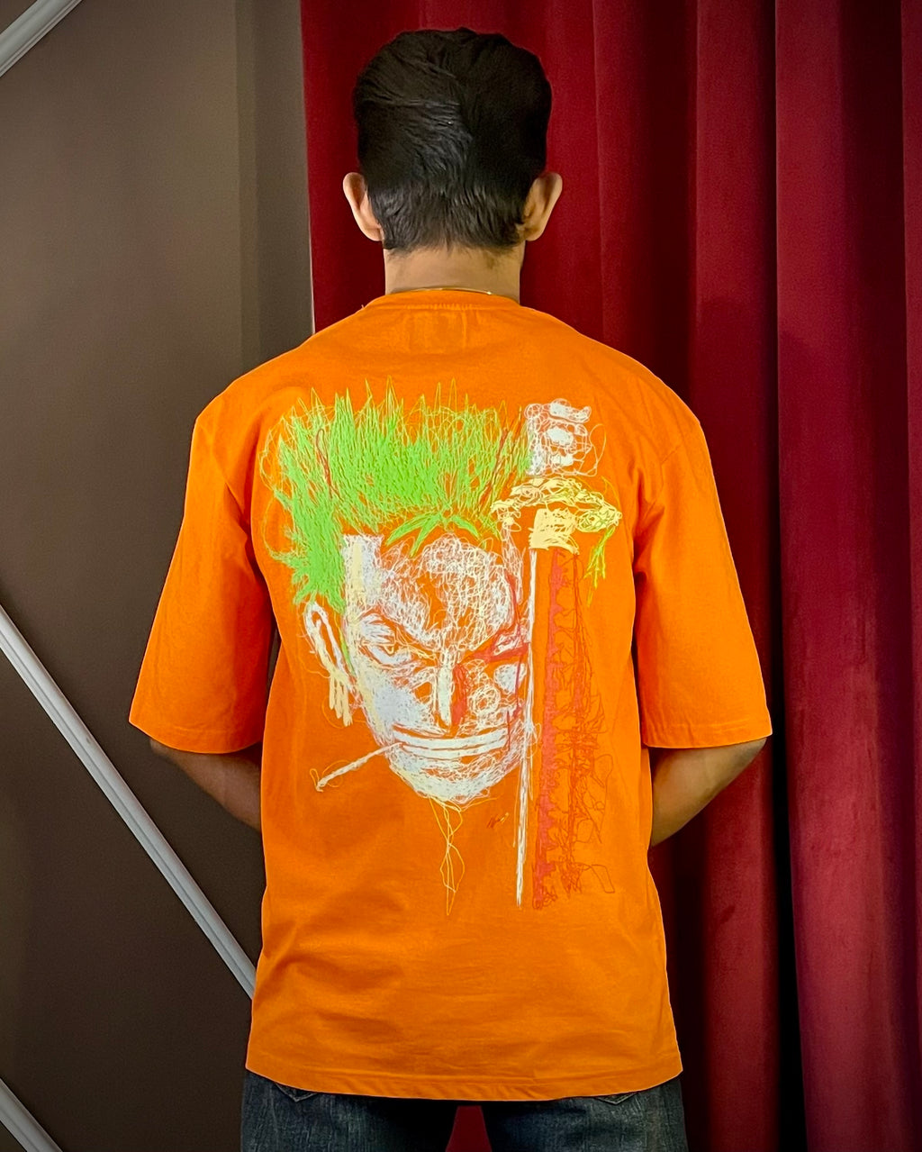 (Orange) Anime Graphic 3D Print Oversized Tee