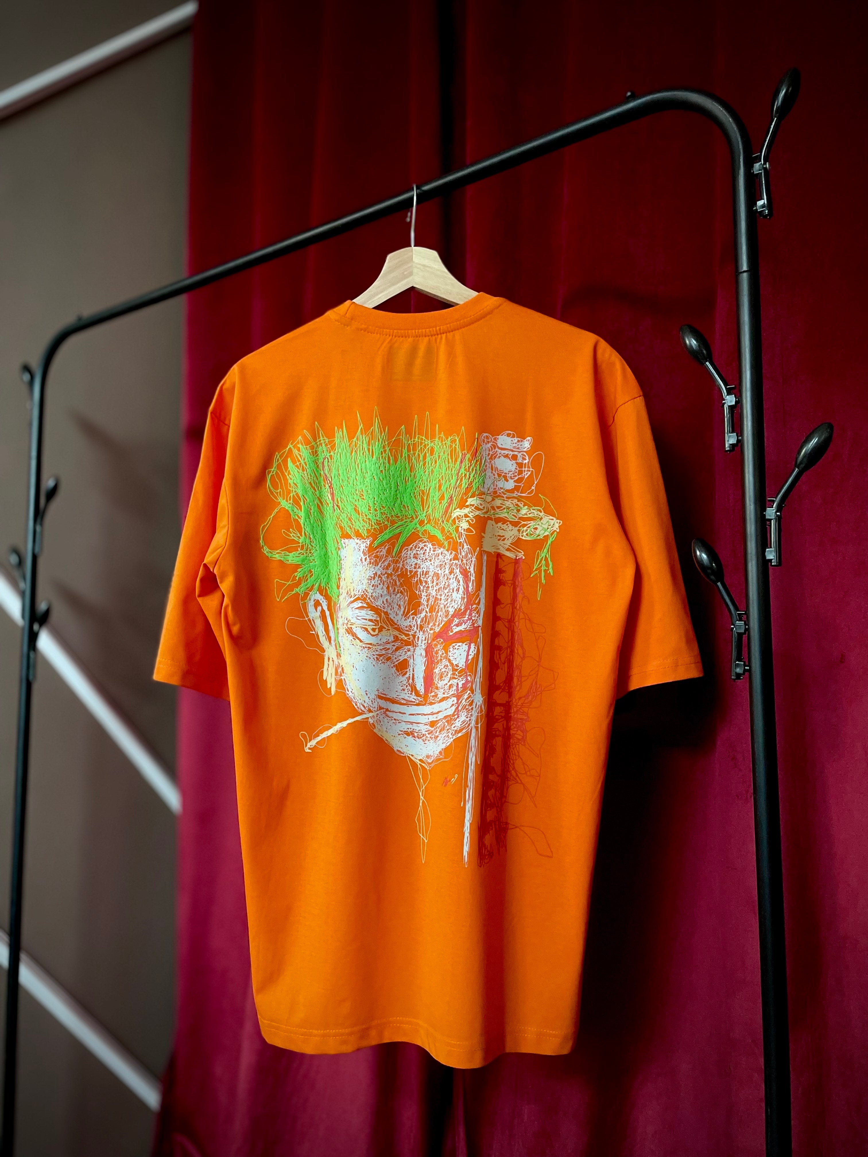 (Orange) Anime Graphic 3D Print Oversized Tee