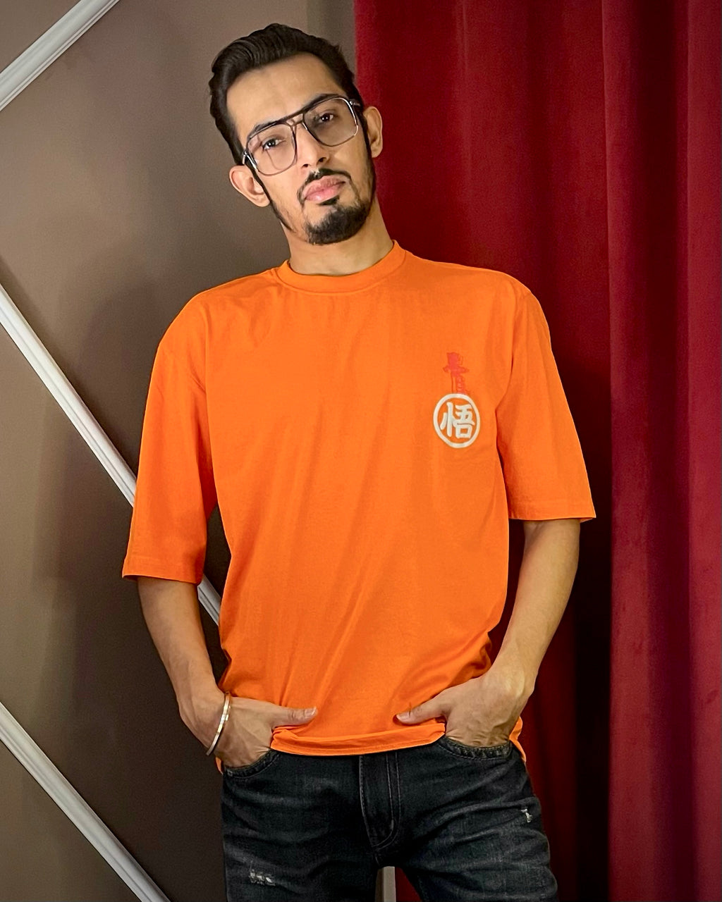 (Orange) Anime Graphic 3D Print Oversized Tee