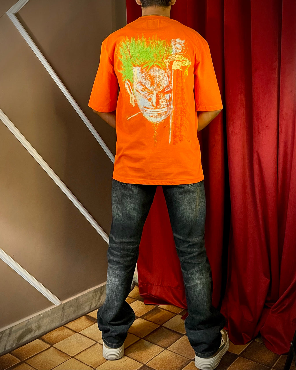 (Orange) Anime Graphic 3D Print Oversized Tee