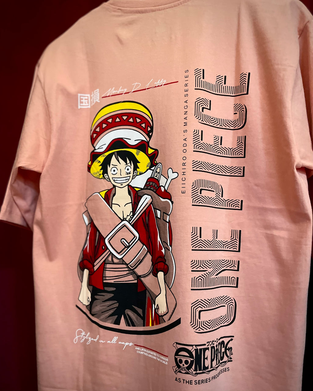 (Peach) Anime Front-Back Graphic Oversized Tee