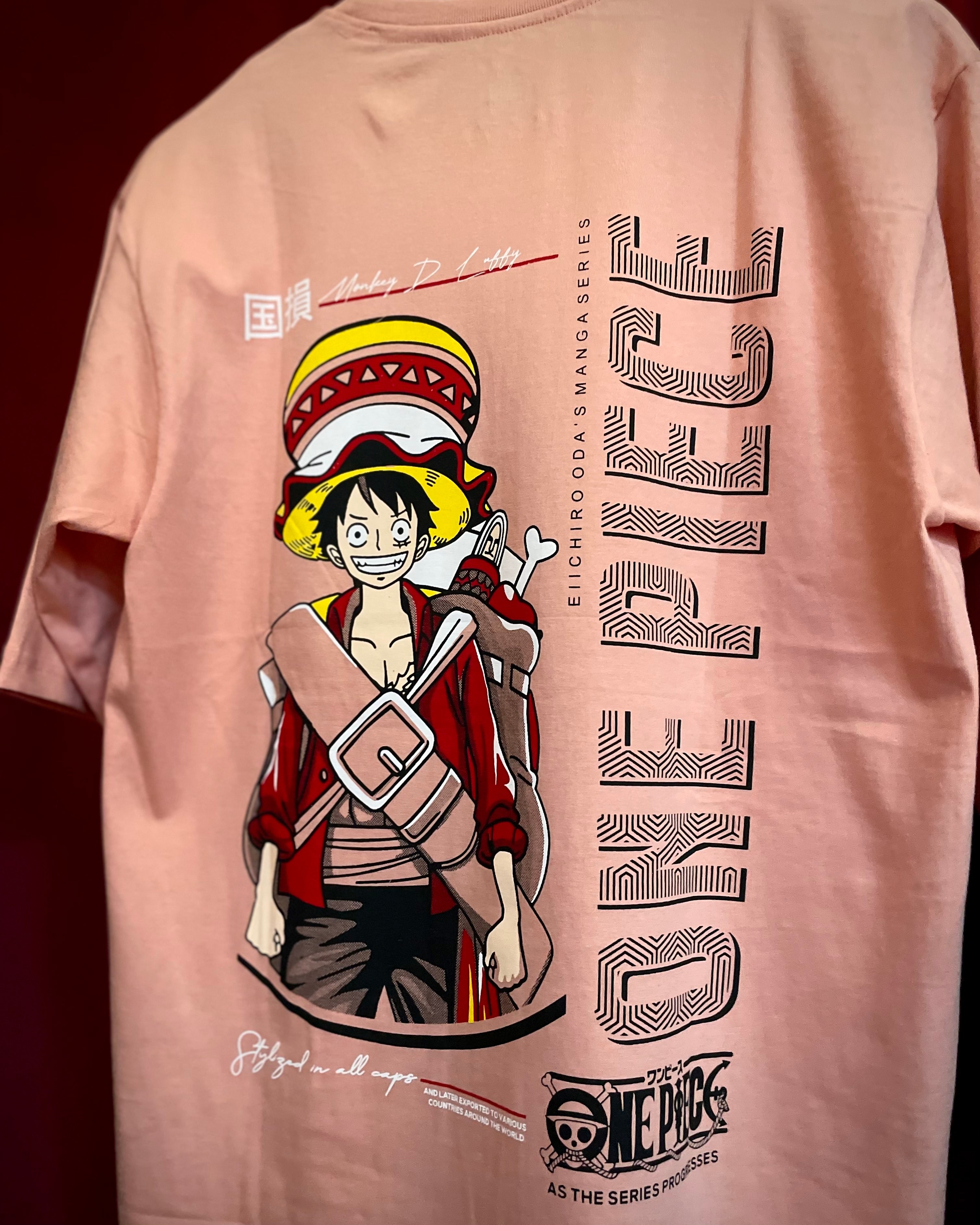 (Peach) Anime Front-Back Graphic Oversized Tee