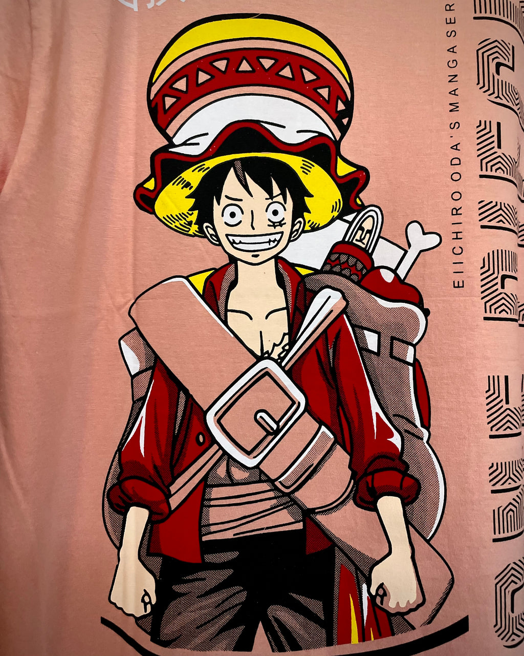 (Peach) Anime Front-Back Graphic Oversized Tee