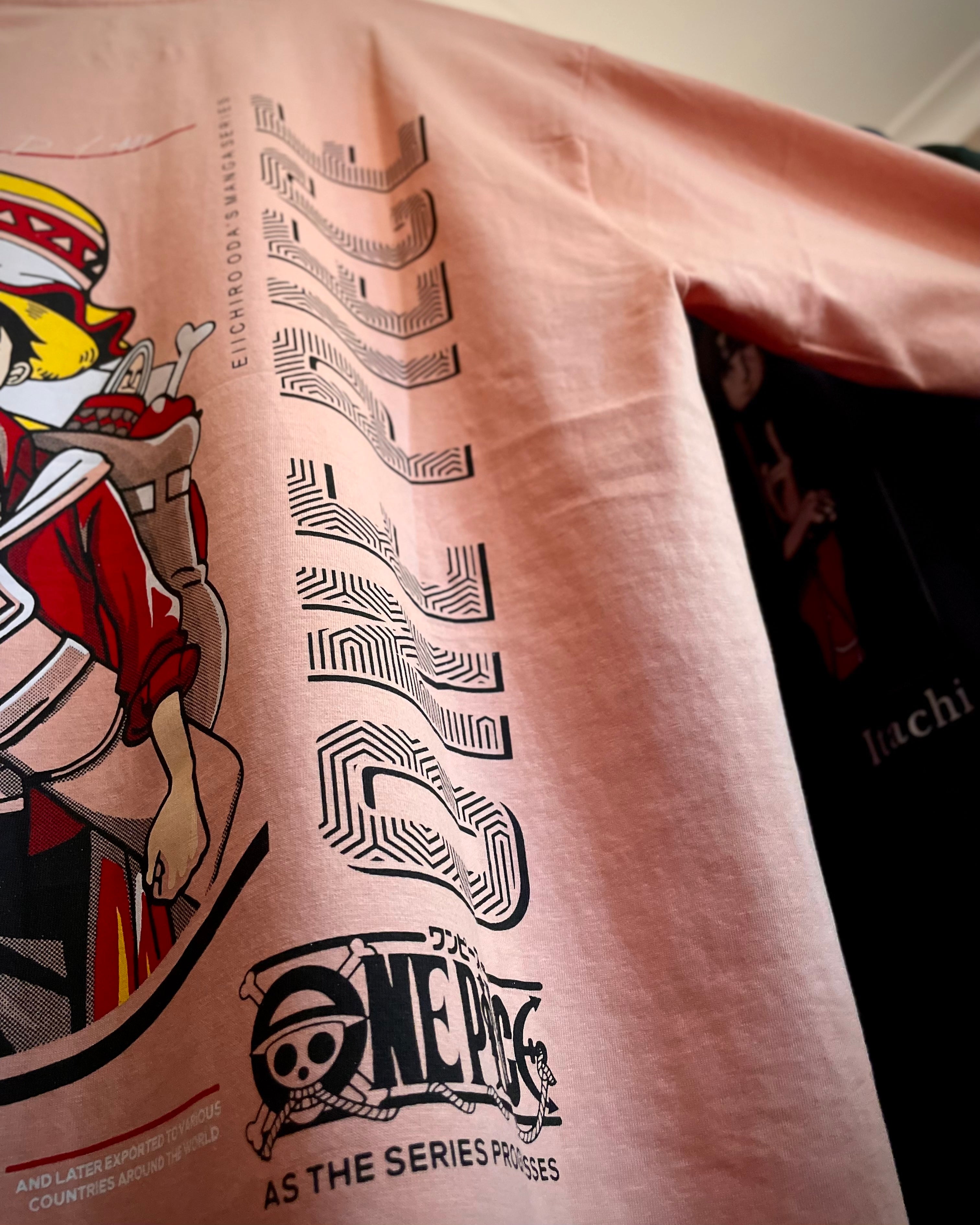 (Peach) Anime Front-Back Graphic Oversized Tee