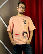 (Peach) Anime Front-Back Graphic Oversized Tee