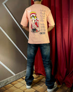 (Peach) Anime Front-Back Graphic Oversized Tee