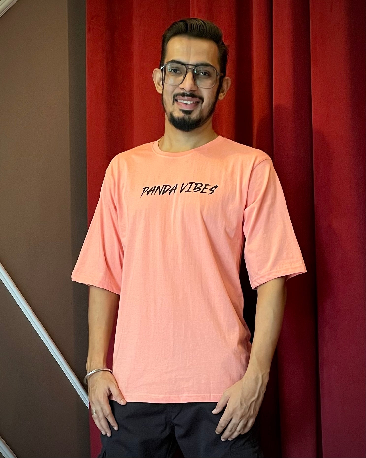 (Pink) Swagger Panda Avtar Front-Back Graphic Oversized Tee