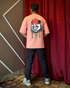 (Pink) Swagger Panda Avtar Front-Back Graphic Oversized Tee