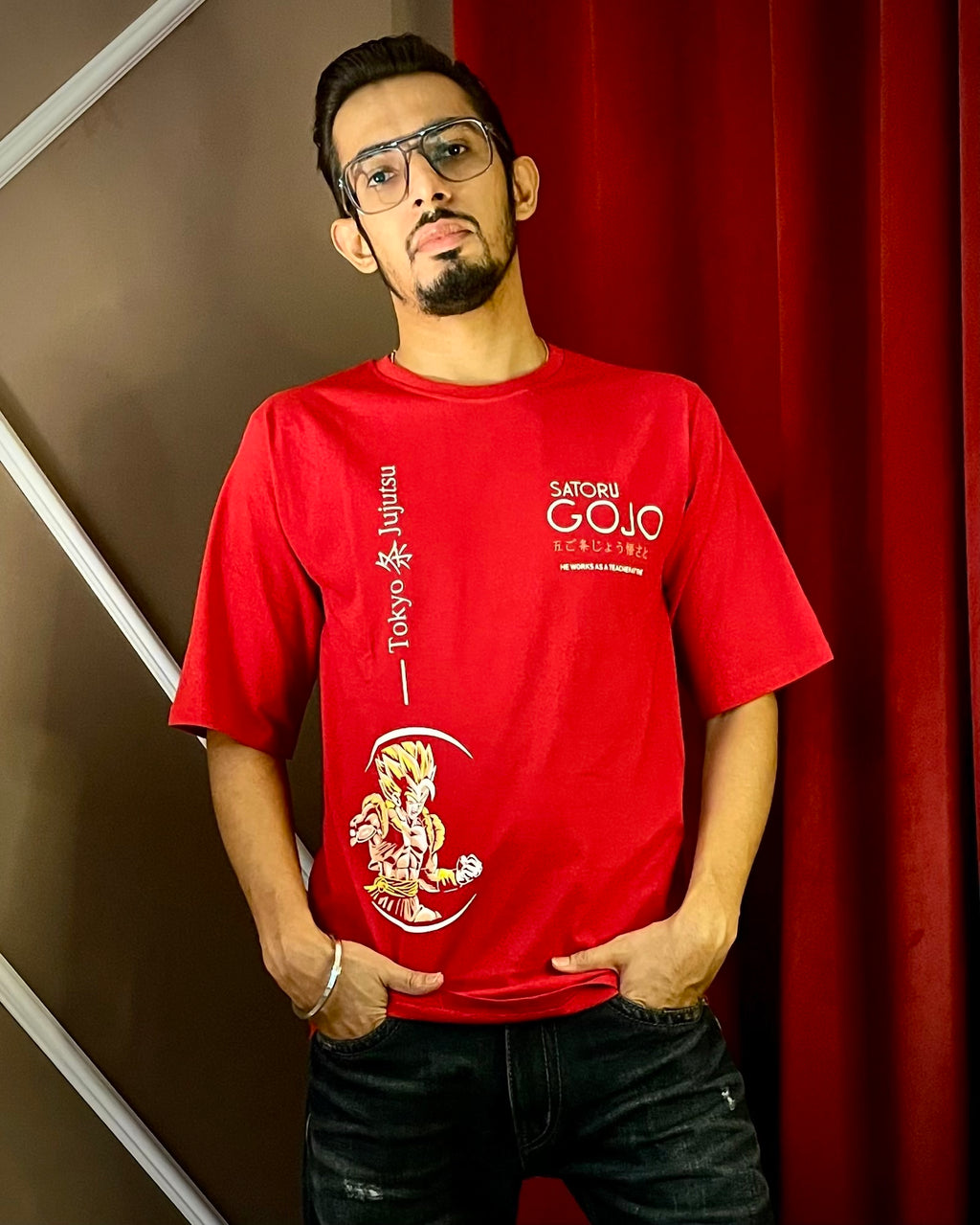 (Red) Anime Front-Back Graphic Oversized Tee