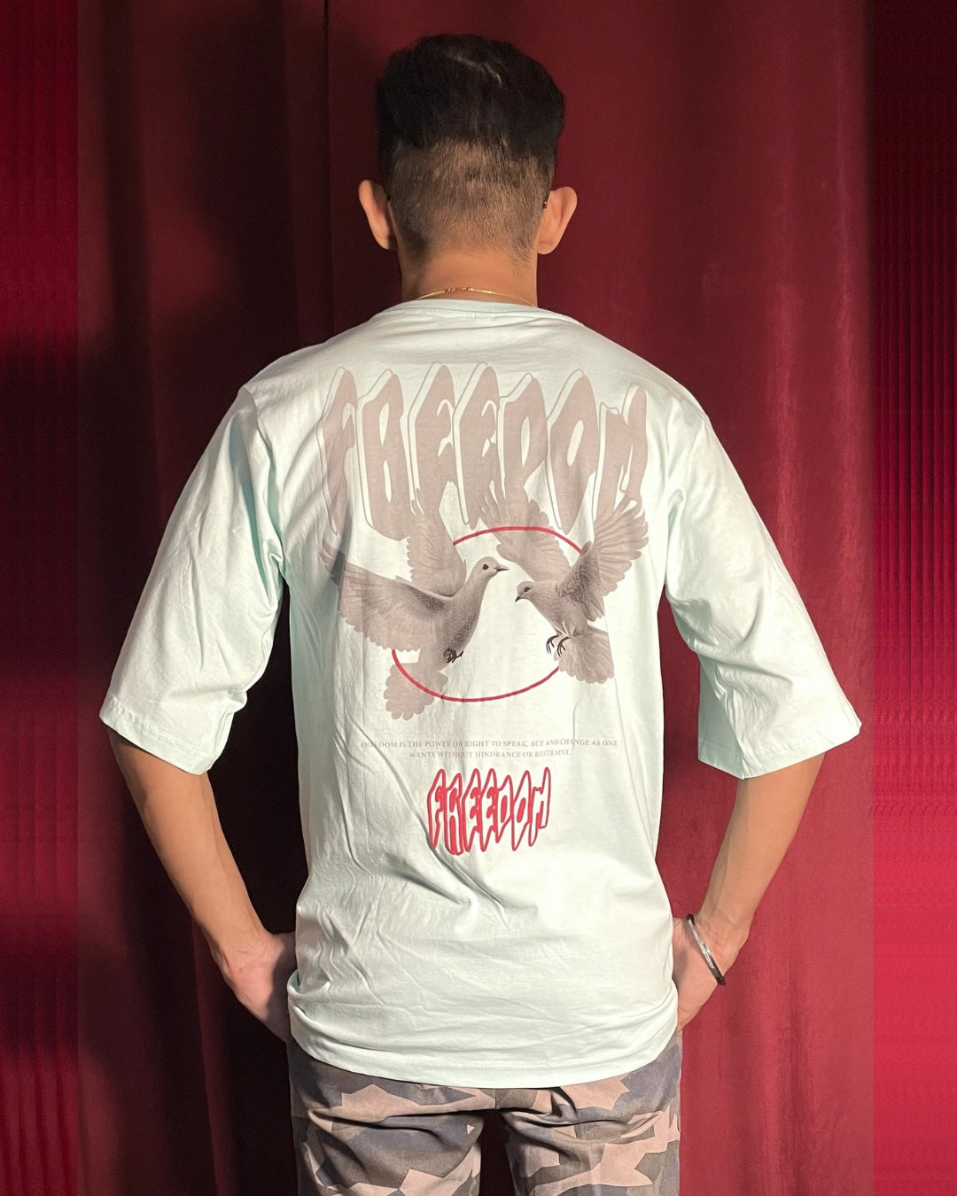 (Sea Green) Freedom Bird Front-Back Graphic Oversized Tee