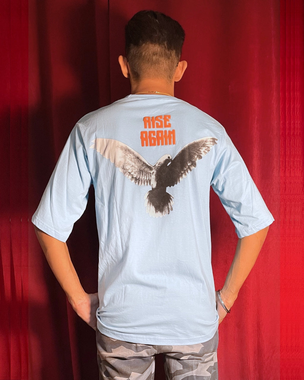 (Sky Blue) Freedom Bird Front-Back Graphic Oversized Tee