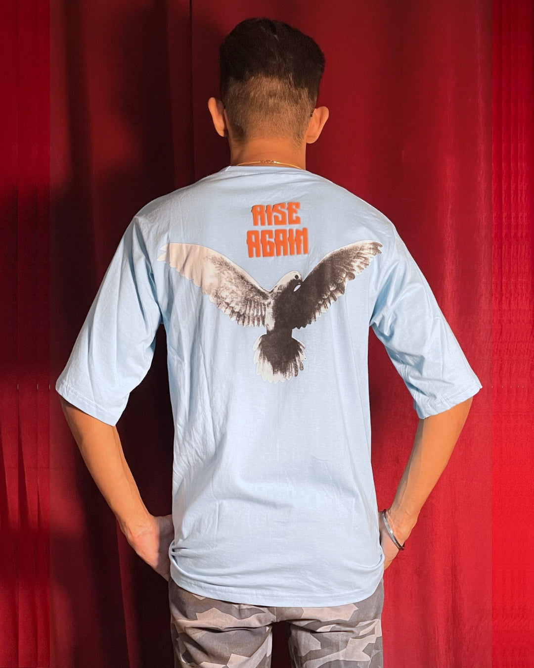 (Sky Blue) Freedom Bird Front-Back Graphic Oversized Tee