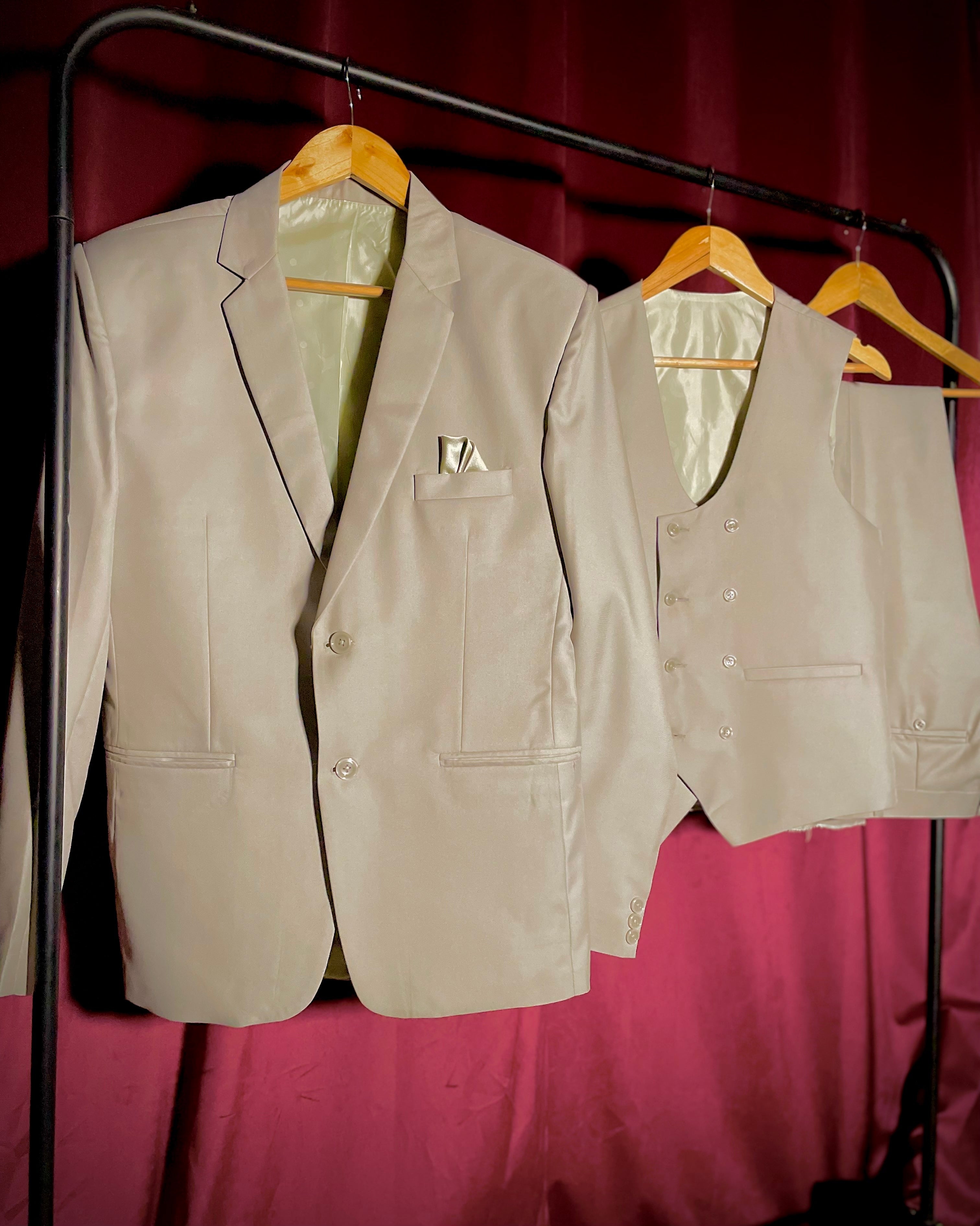 (Stone Grey) Solids 3-Piece Suit