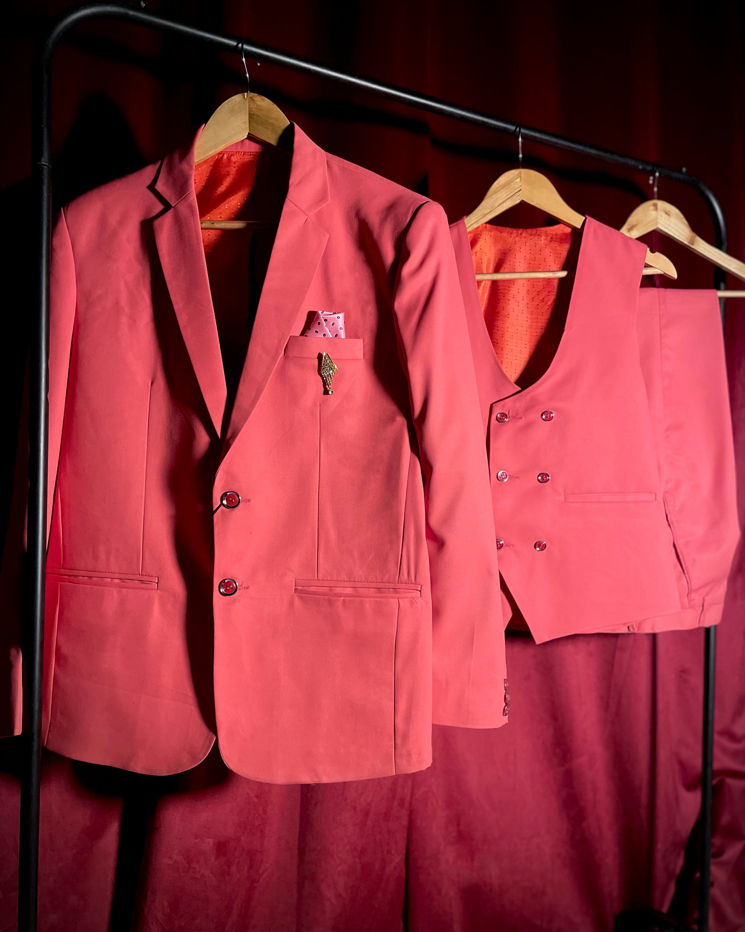 (Watermelon Pink) Solids 3-Piece Suit