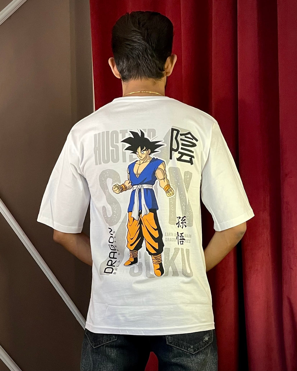 (White) Anime Front-Back Graphic Oversized Tee