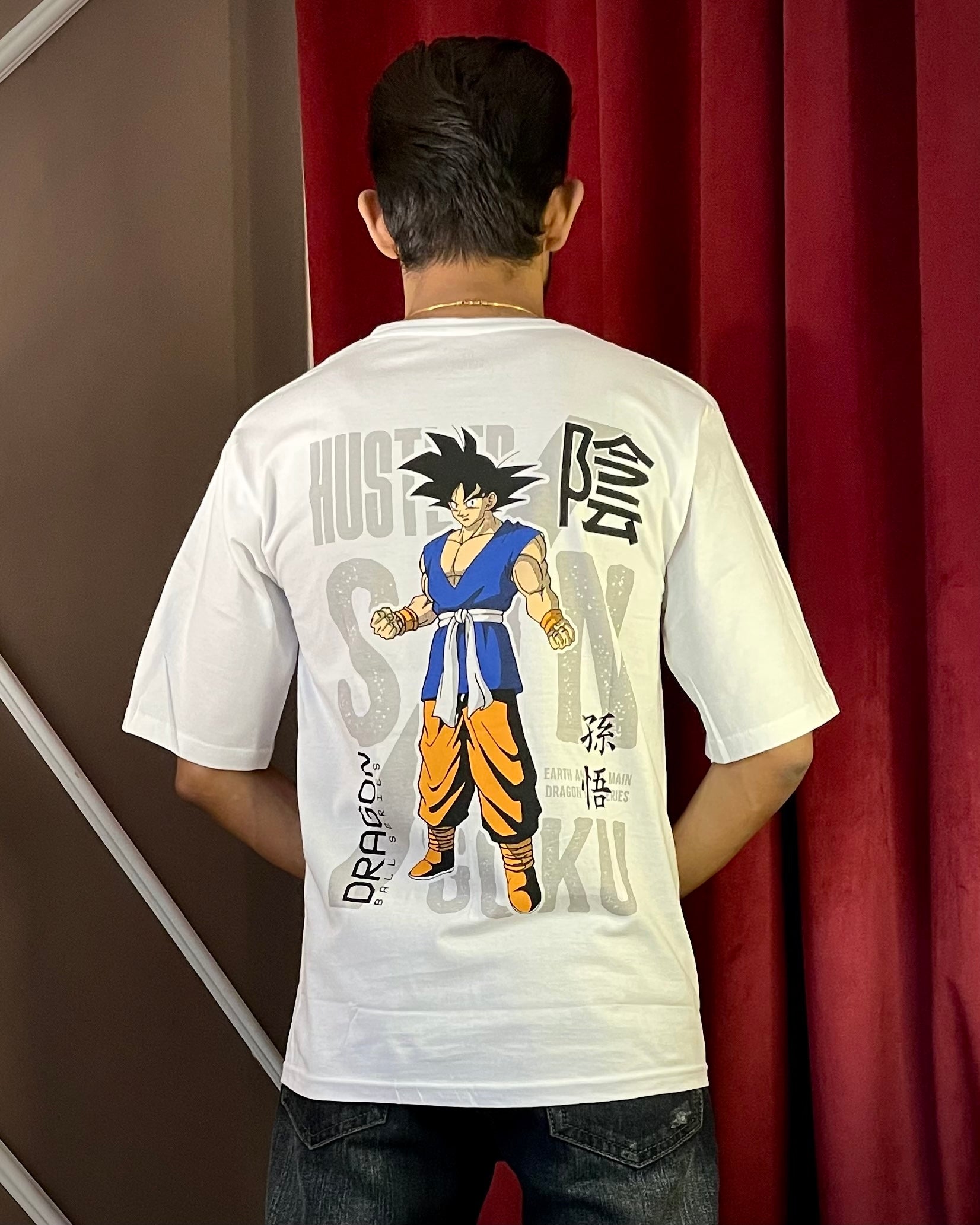 (White) Anime Front-Back Graphic Oversized Tee