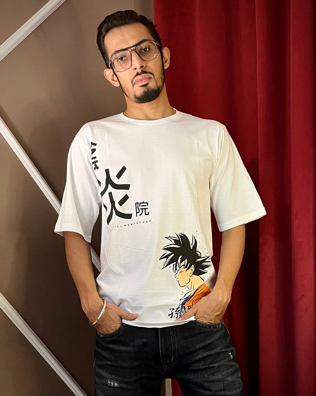 (White) Anime Front-Back Graphic Oversized Tee