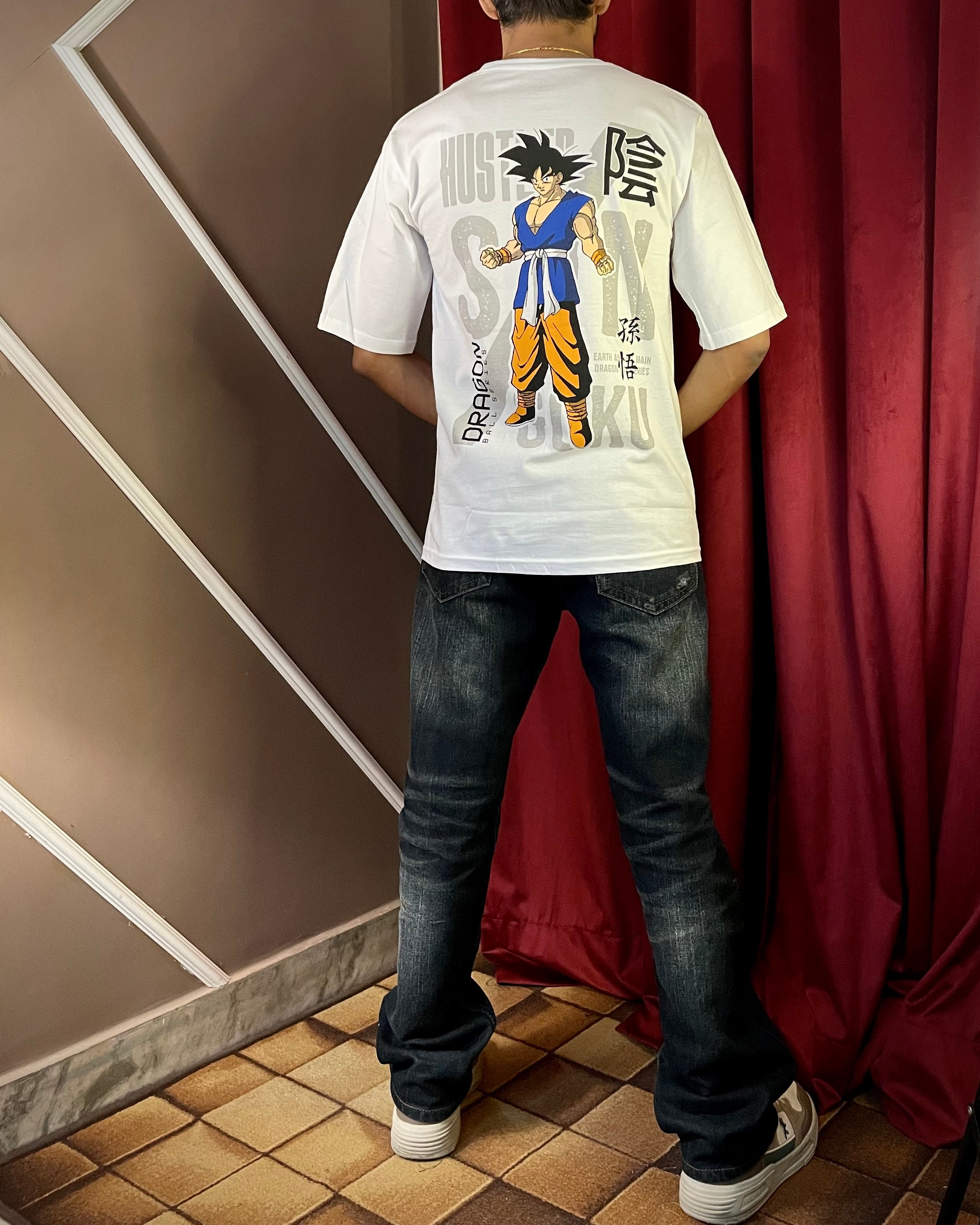 (White) Anime Front-Back Graphic Oversized Tee