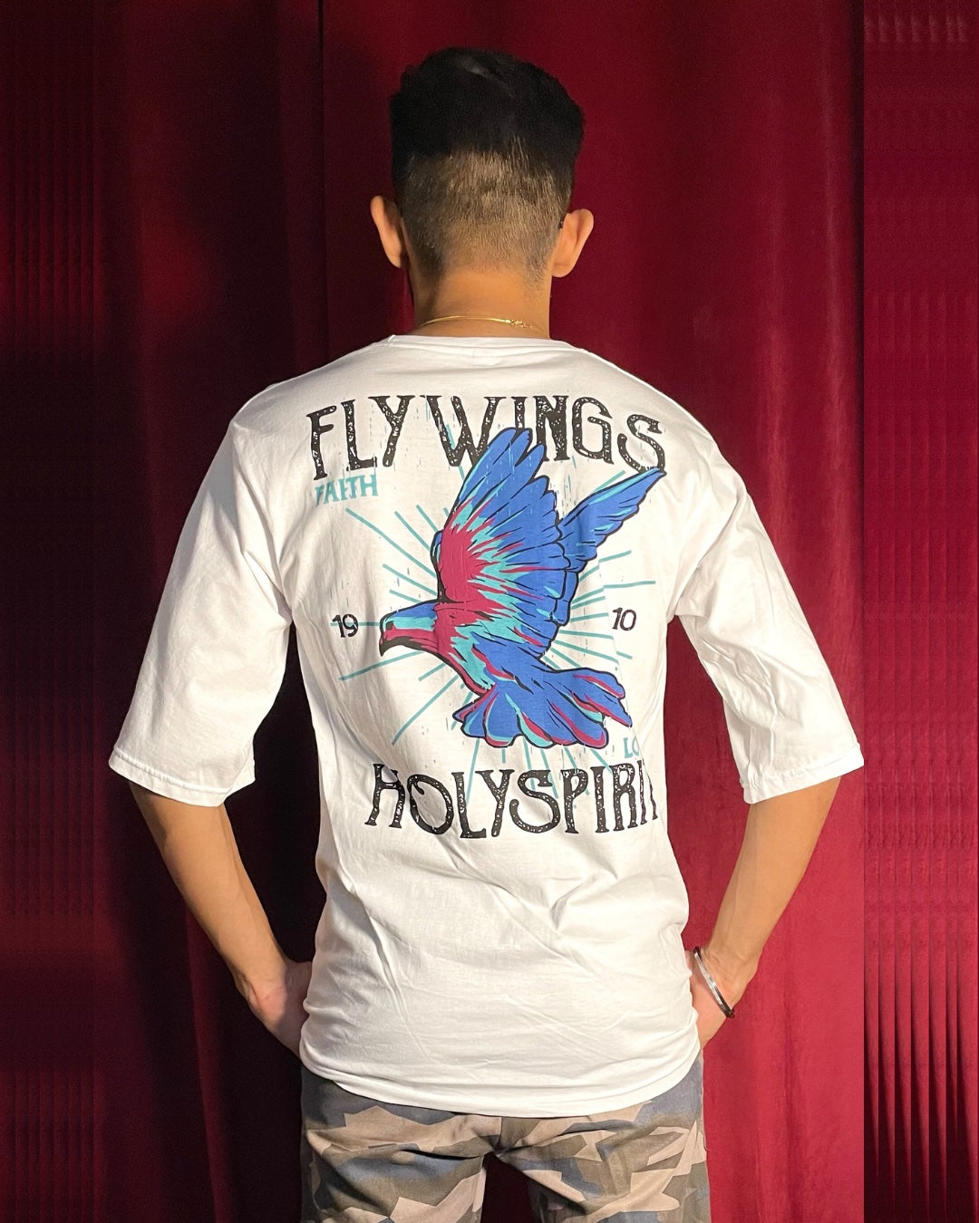 (White) Freedom Bird Front-Back Graphic Oversized Tee
