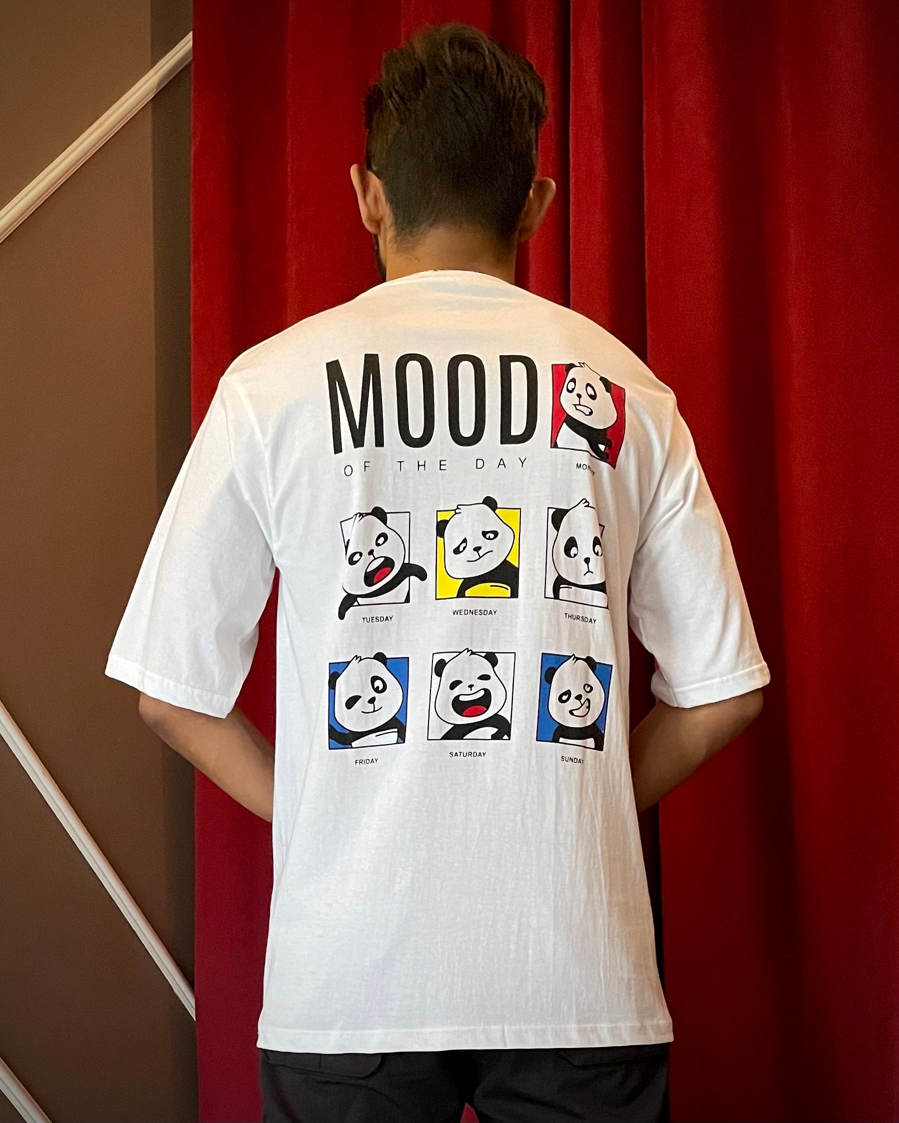 (White) Moody Panda Avtar Front-Back Graphic Oversized Tee