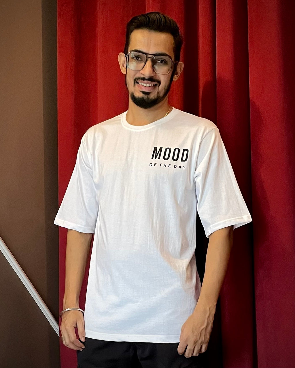 (White) Moody Panda Avtar Front-Back Graphic Oversized Tee