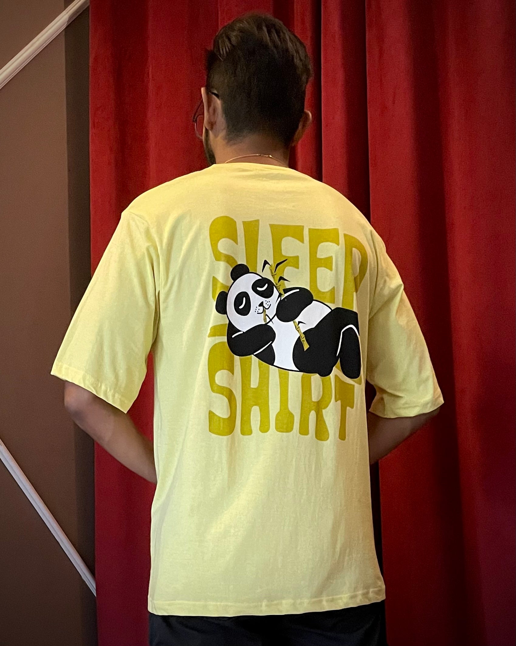 (Yellow) Sleeping Panda Front-Back Graphic Oversized Tee