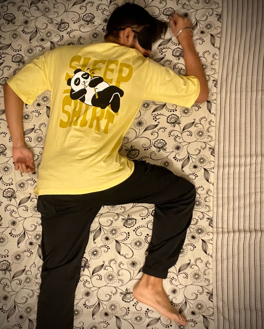 (Yellow) Sleeping Panda Front-Back Graphic Oversized Tee