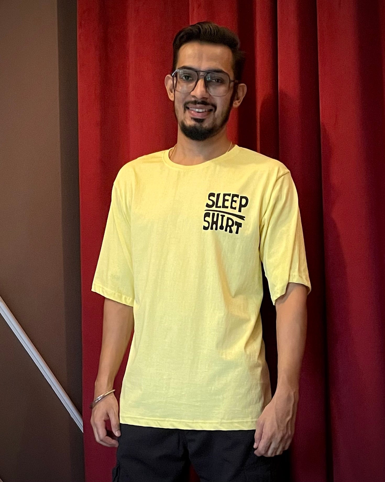 (Yellow) Sleeping Panda Front-Back Graphic Oversized Tee