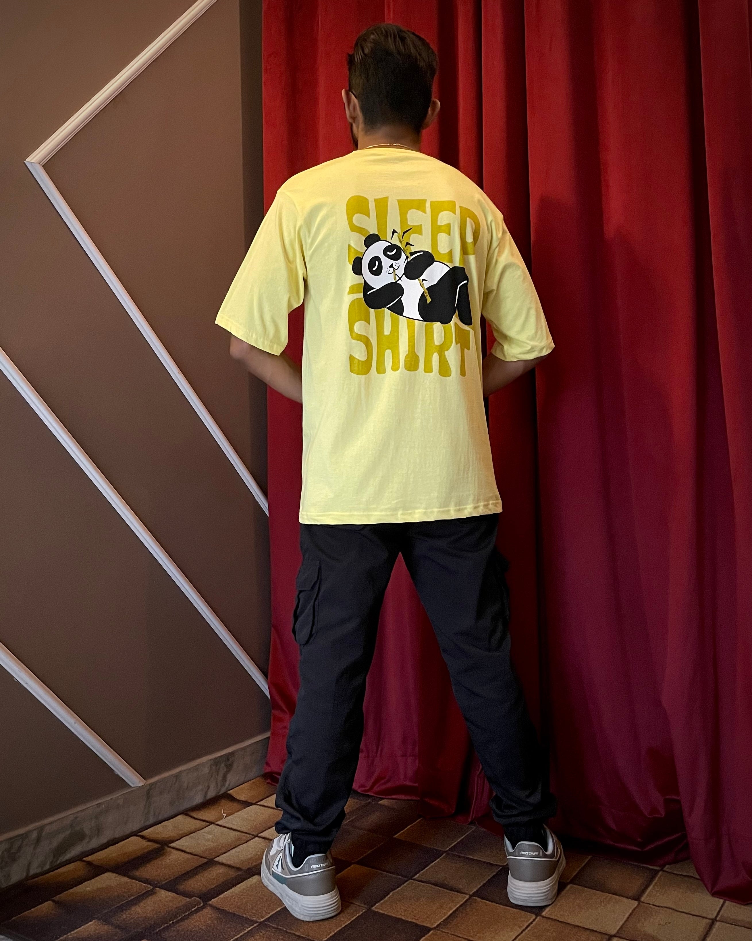 (Yellow) Sleeping Panda Front-Back Graphic Oversized Tee